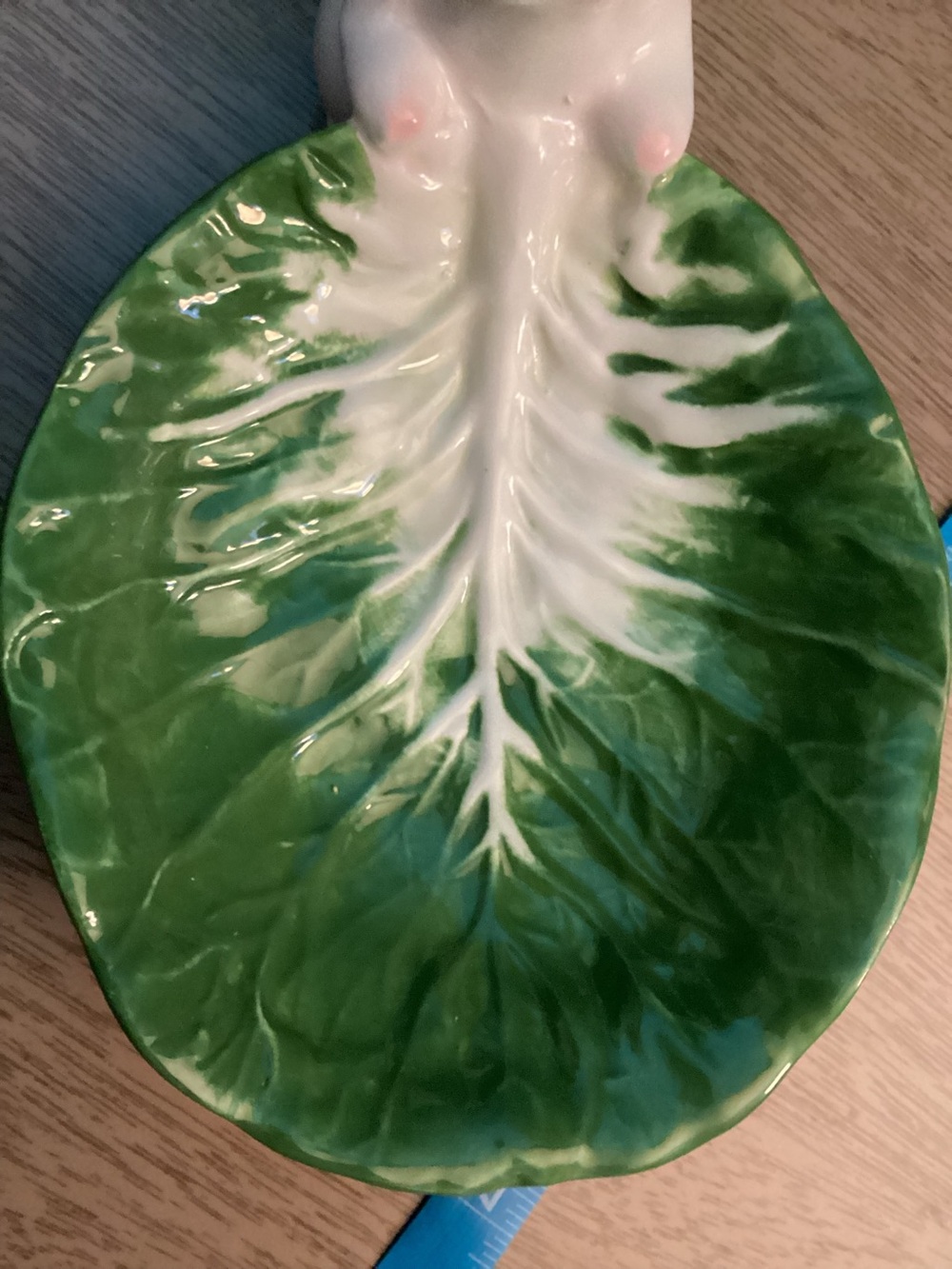 Easter Bunny Rabbit Candy Dish Bowl Cabbage Leaf - Picture 8 of 11